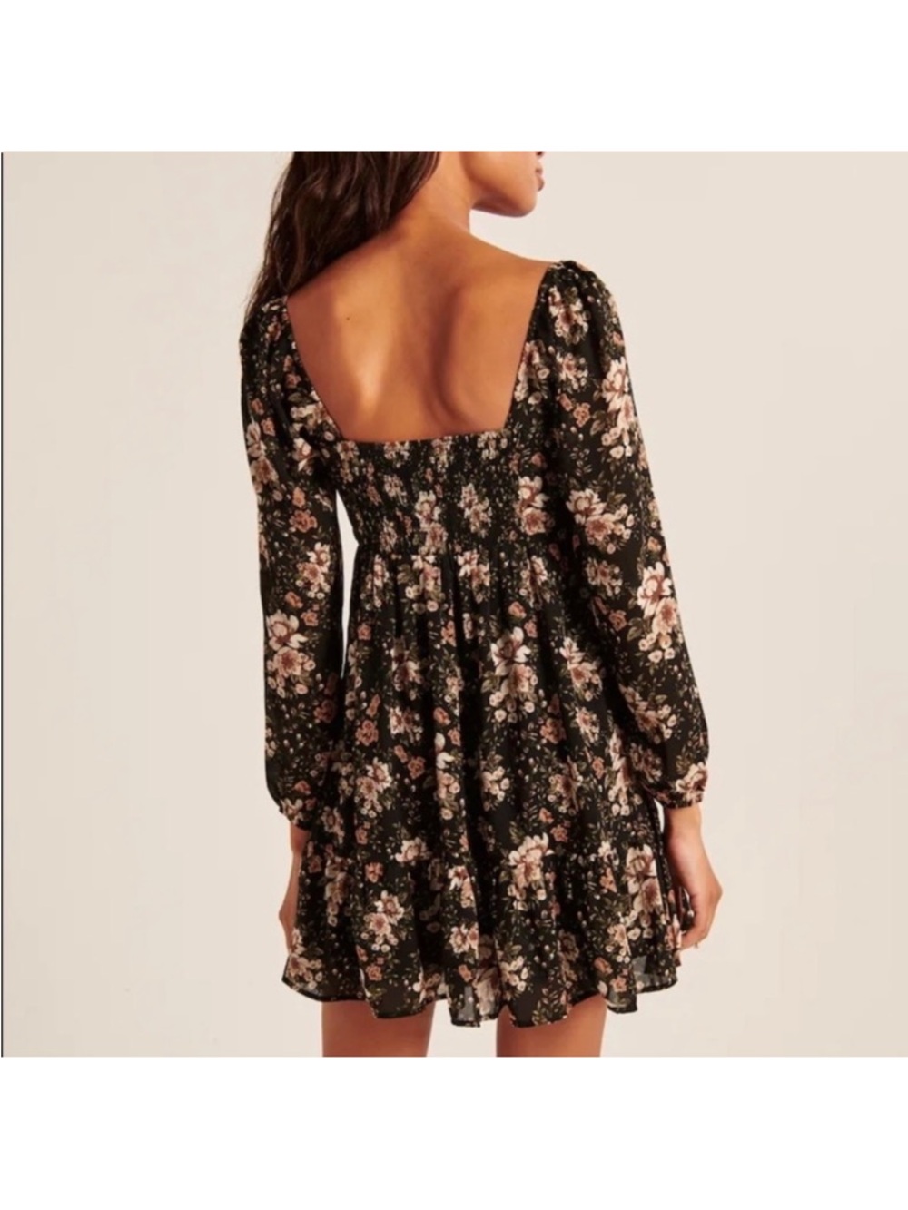 Abercrombie & Fitch Black Floral Dress Babydoll Mini Size Medium Long Sleeve Y2K - Picture 4 of 13